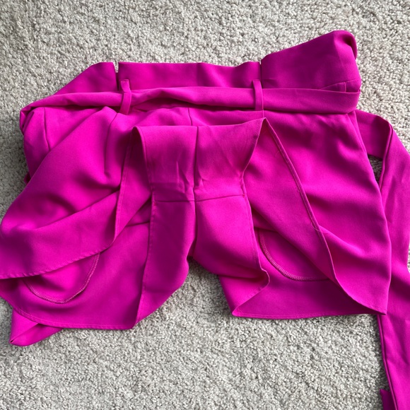 TCEC Fuchsia Pink Paper Bag Shorts Small High Waist Pockets Front Tie Flowy Bow - Picture 10 of 11